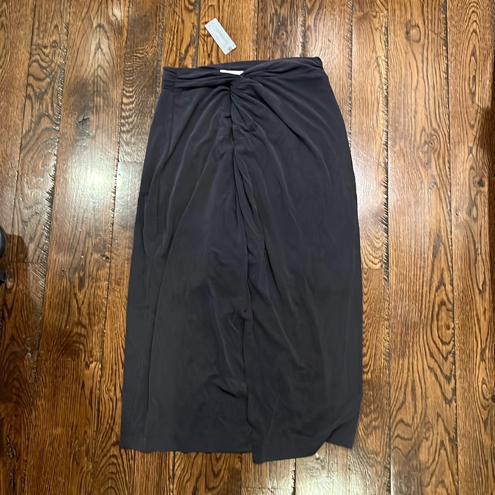 Anthropologie medium petite black/gray maxi skirt with front slit. NWT